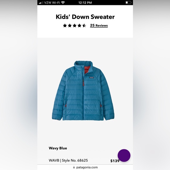 Patagonia puffer coat; Name on website: Kids Down Sweater - Picture 4 of 4